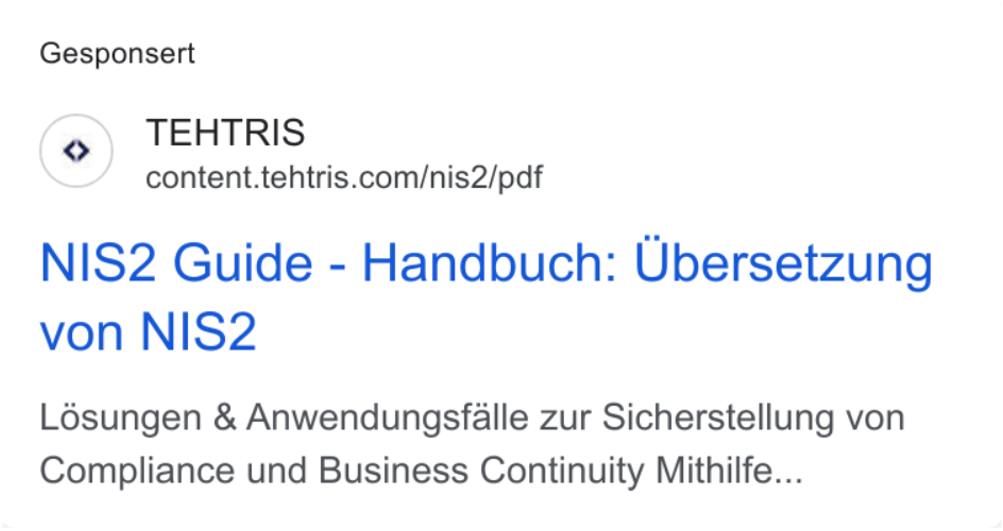 Publicité Google Ads TEHTRIS, cybersécurité