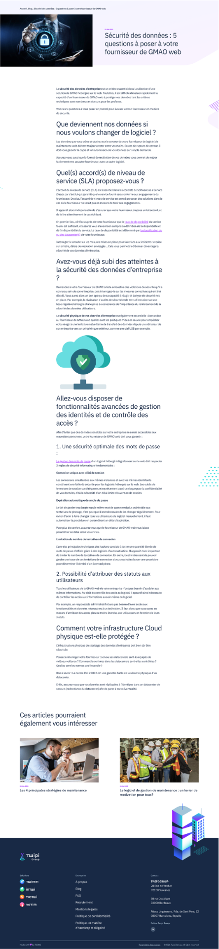 Article SEO : sécurité des données GMAO en 5 questions
