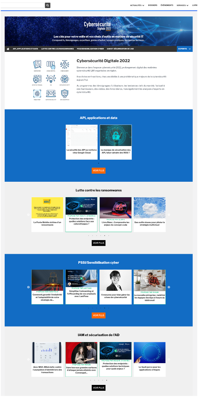 Homepage du mini-site Cybersécurité Digitales 2022