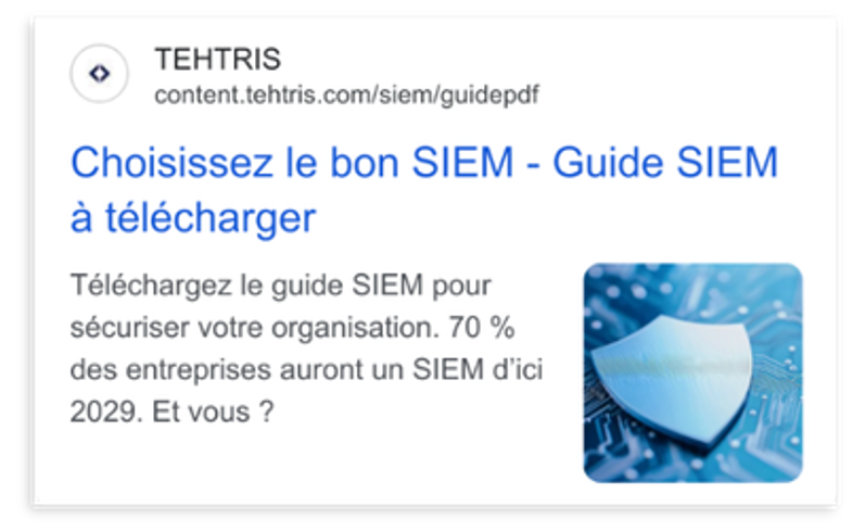 Publicité Google Ads TEHTRIS: SIEM