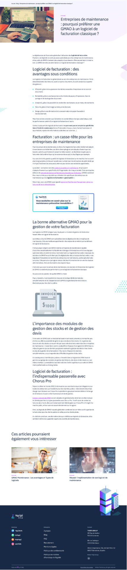 Article SEO : préférer une GMAO à un logiciel de facturation