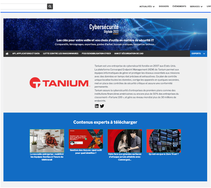 Page éditeur Tanium