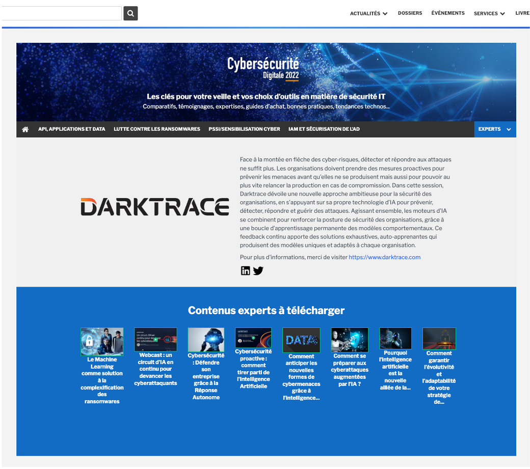 Page éditeur Darktrace